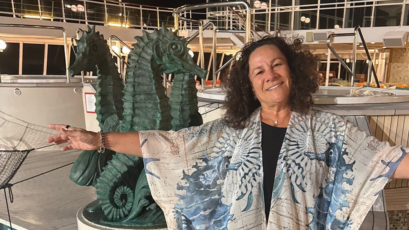 Leukemia survivor Lori Bremner aboard the Crystal Serenity in February 2026