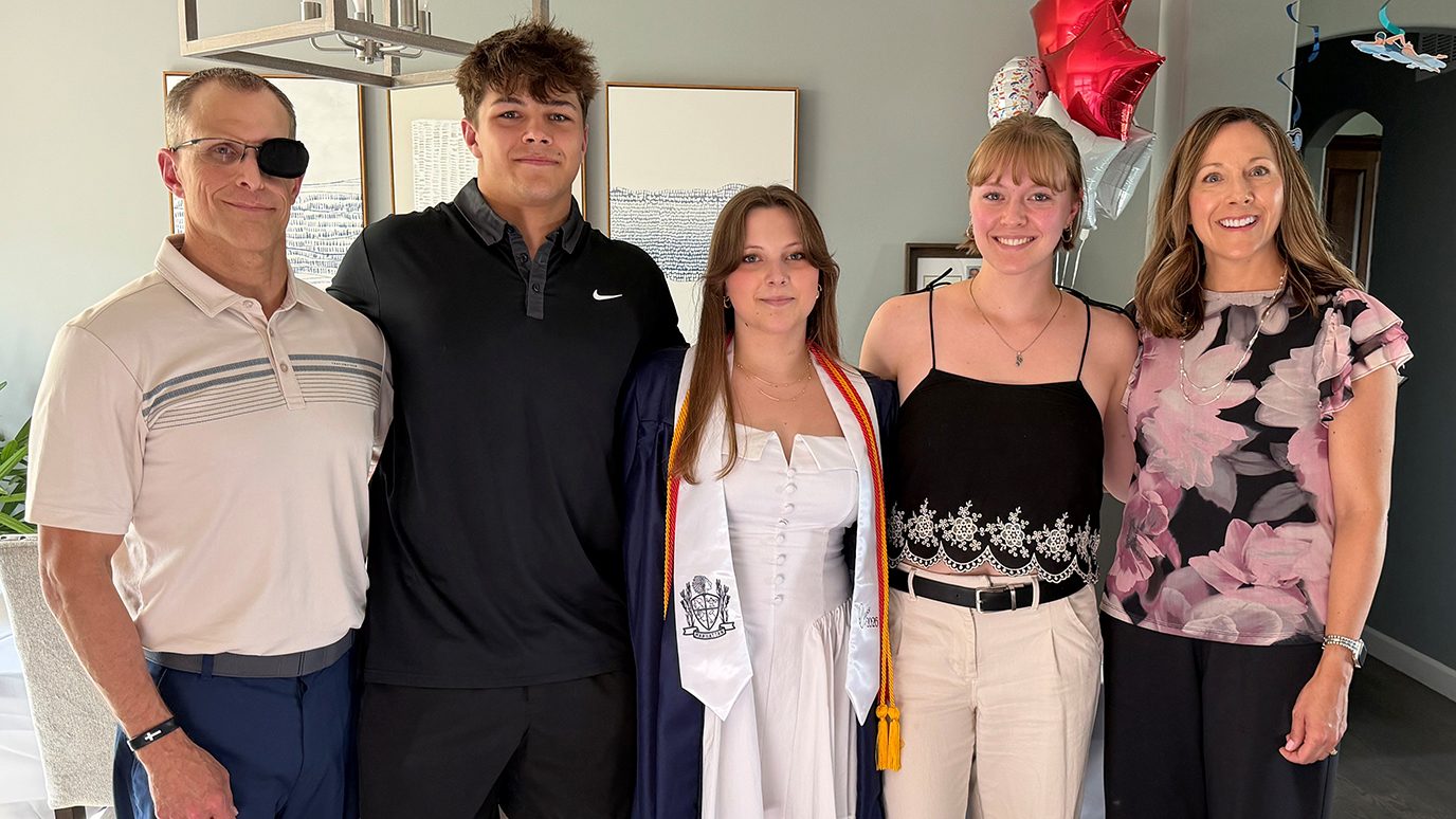 Scott Dobson with his wife, Linsey, and their children: twins Landon and Ashlyn, and their youngest, Makenna (center), who graduated from high school on May 16, 2026