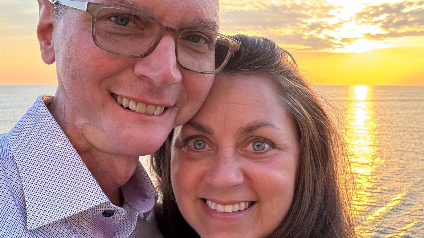 5-time oral cancer survivor Alex Harrison with his wife, Kami