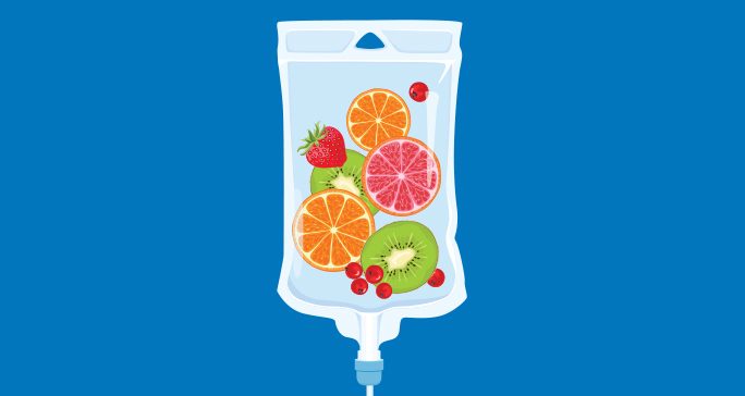IV bag filled with fruit slices