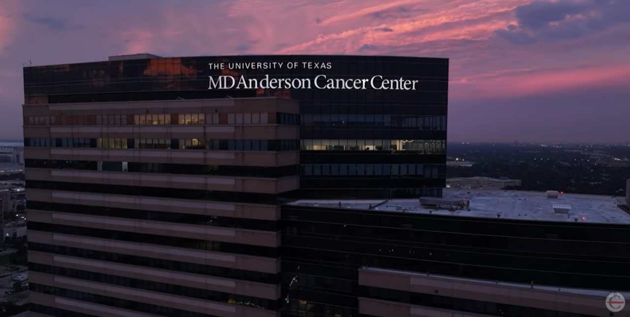 MD Anderson building at sunset