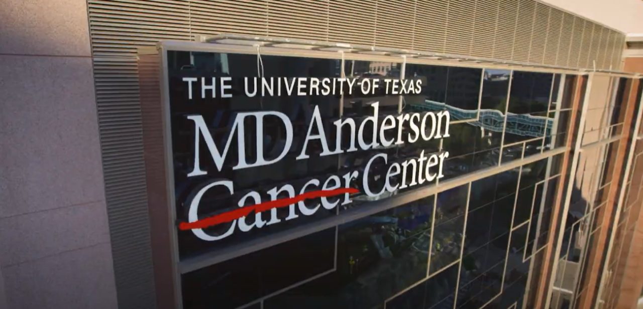Closeup of MD Anderson logo on a Building