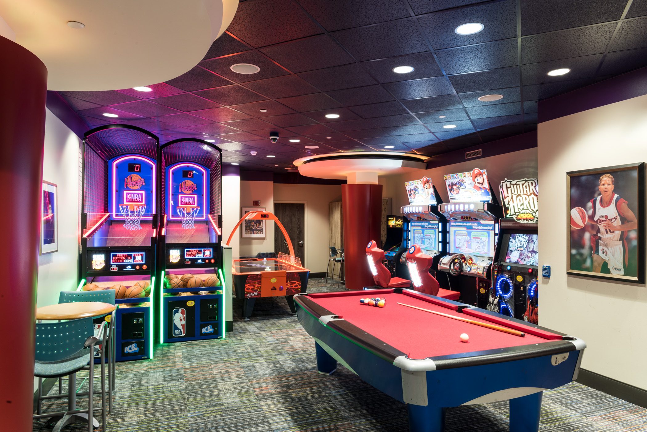 Image showing pool table, basketball nets, table and other amenities inside Kim's Place