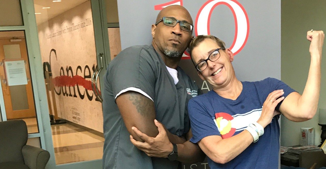 Granular cell cancer survivor Linda Thomas and MD Anderson nurse Dexter Allen