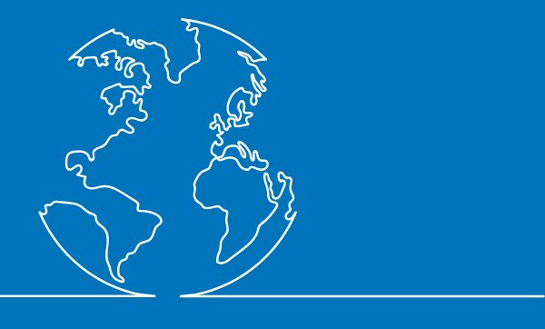 White outline of Earth on blue background
