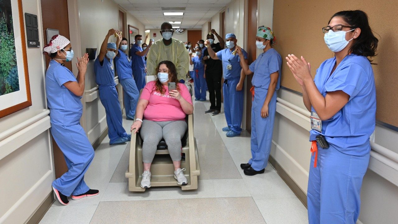 Leukemia survivor Mary Hernandez leaves the MD Anderson COVID-19 ICU