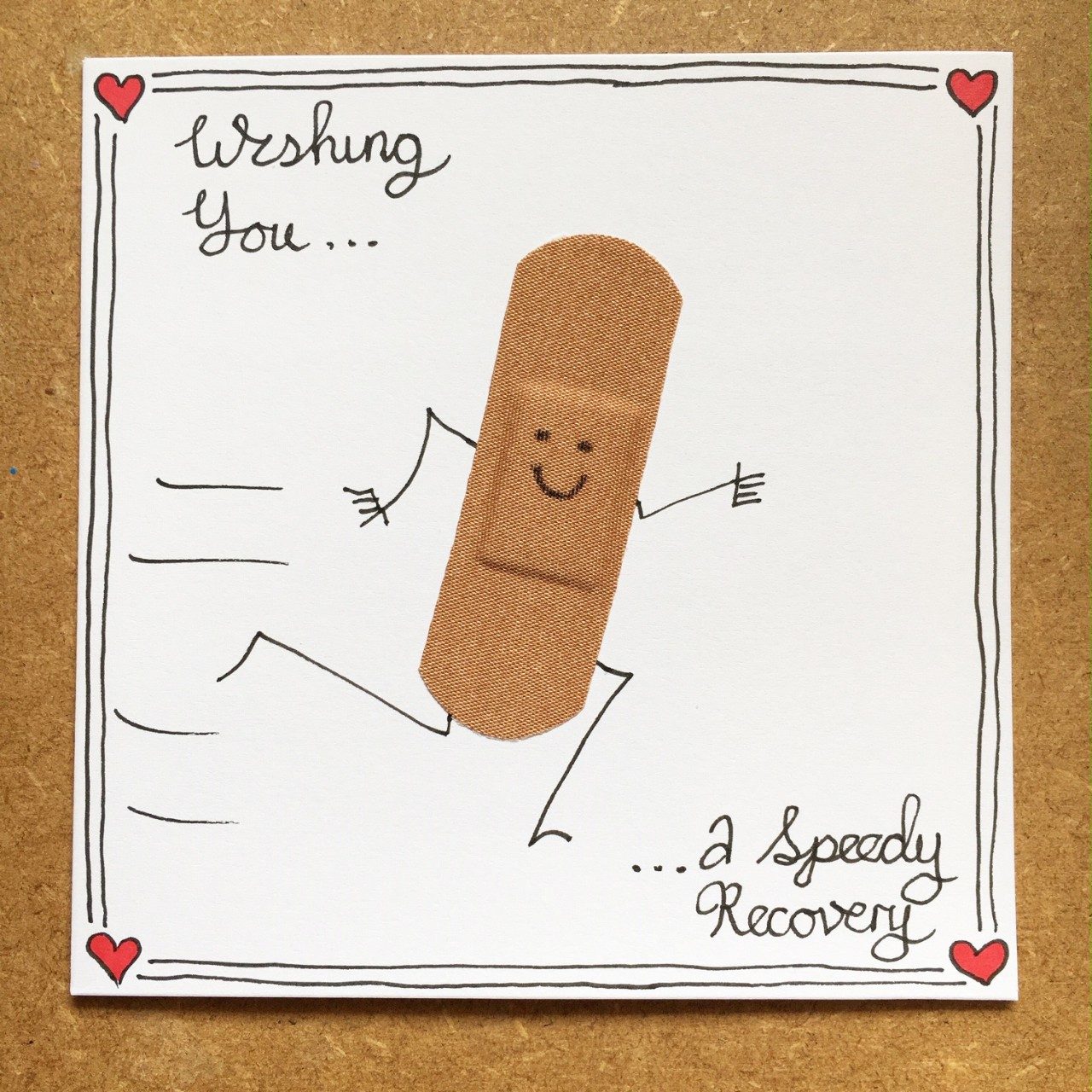 Get well card featuring running band-aid
