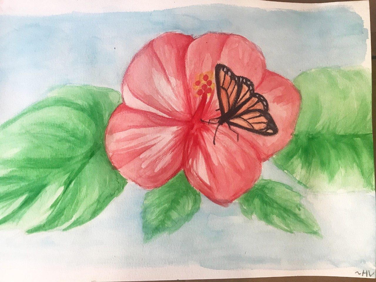 Get well card featuring hibiscus flower and butterfly watercolor
