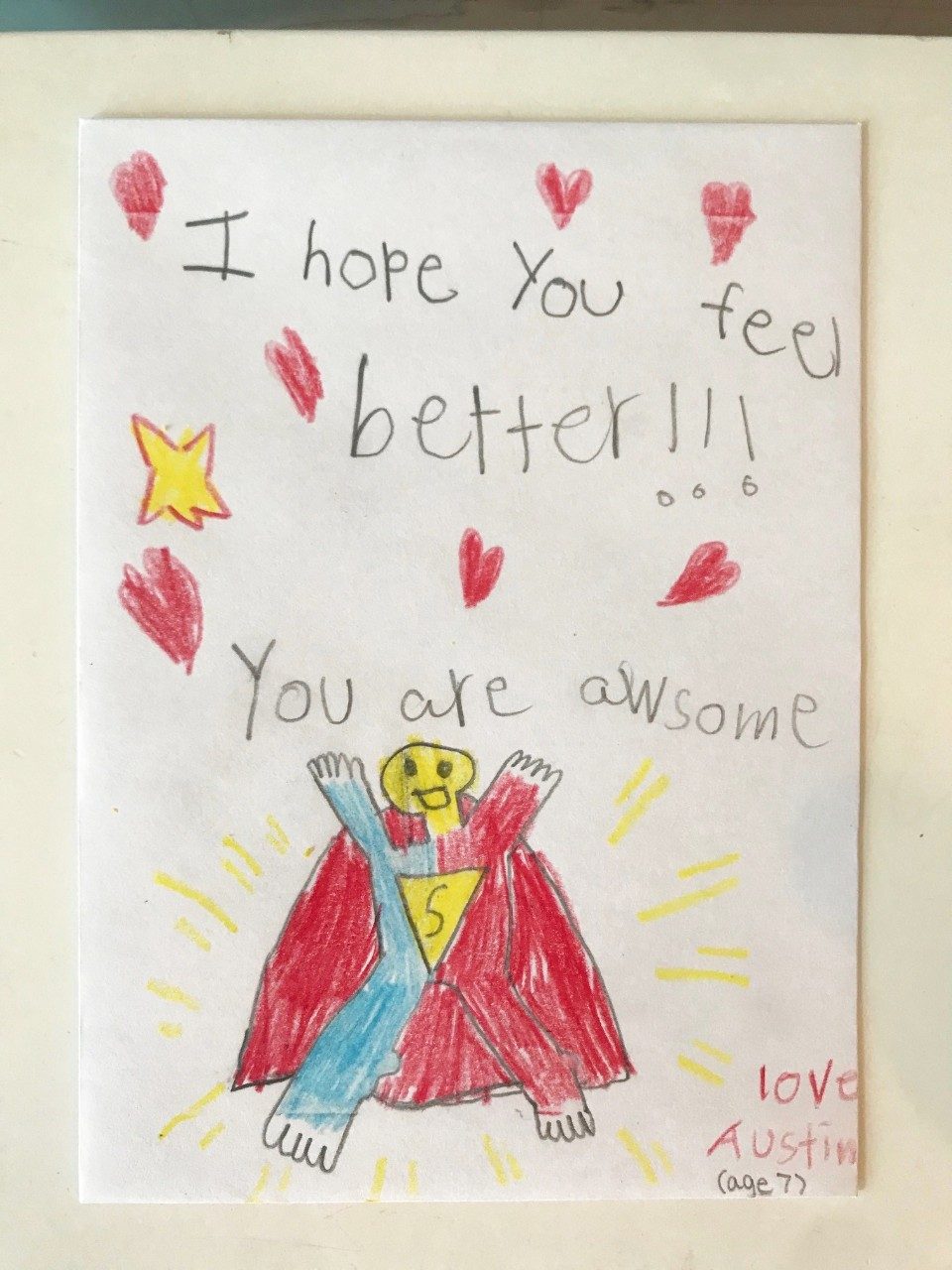 Get well card featuring superhero