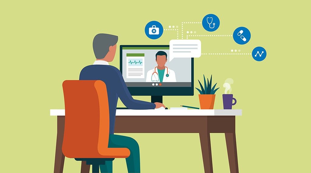 Senior male consulting a doctor virtually