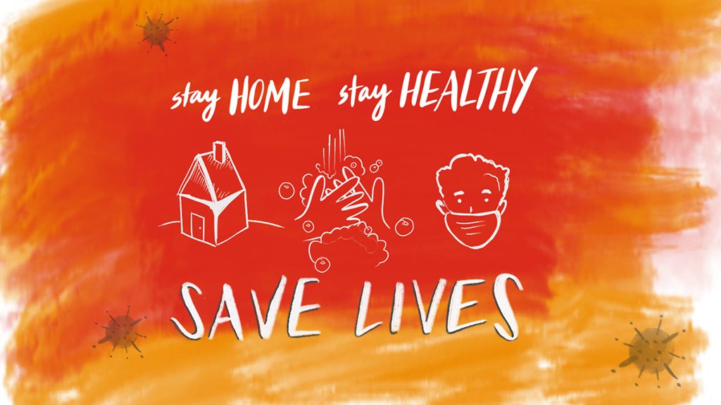 Stay home, Stay healthy, Save lives graphic