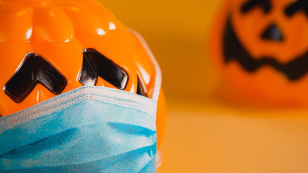 Masked plastic jack-o-lanterns