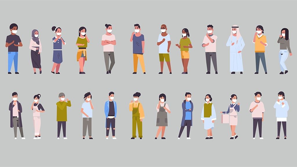 Diverse group of masked people