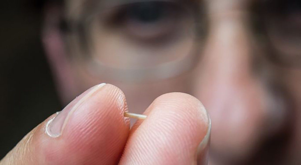 Steven Frank, M.D., holds the MRI positive-contrast marker that was developed at MD Anderson for the treatment of prostate cancer.