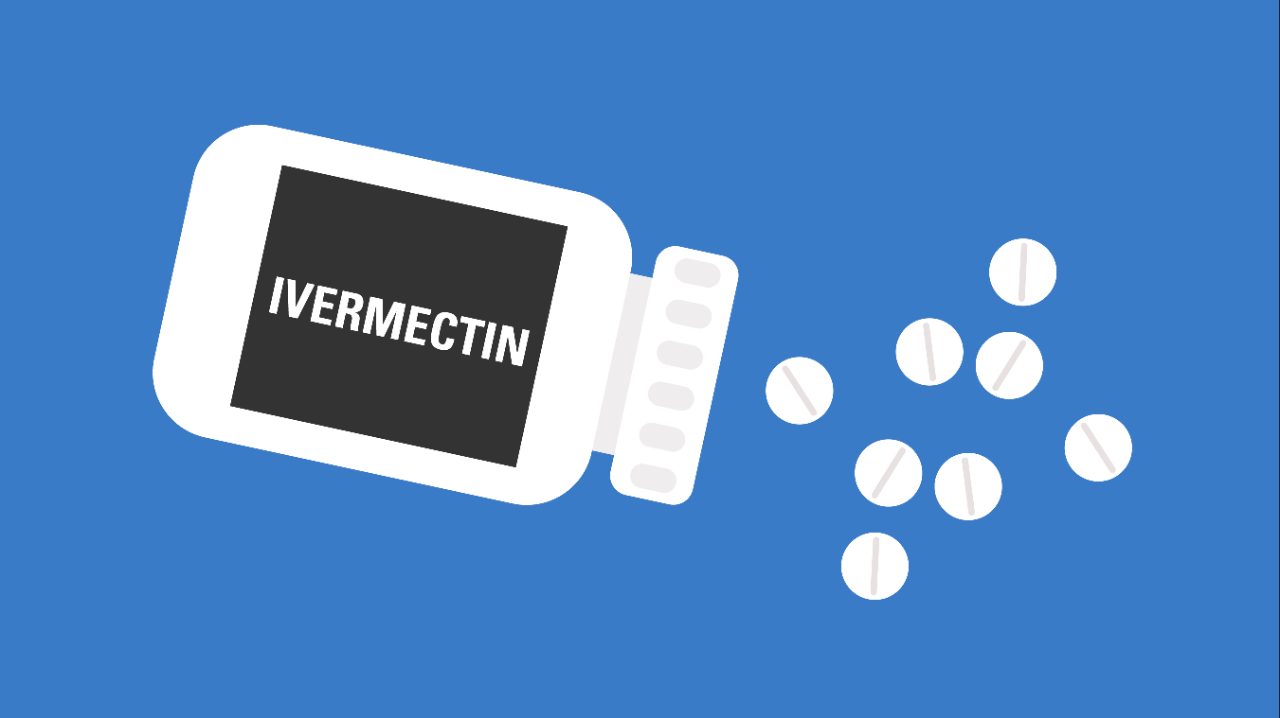 graphic of ivermectin tablets spilling out of pill bottle