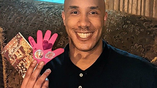 Kidney cancer survivor Herman Connor displays his nieces' handiwork