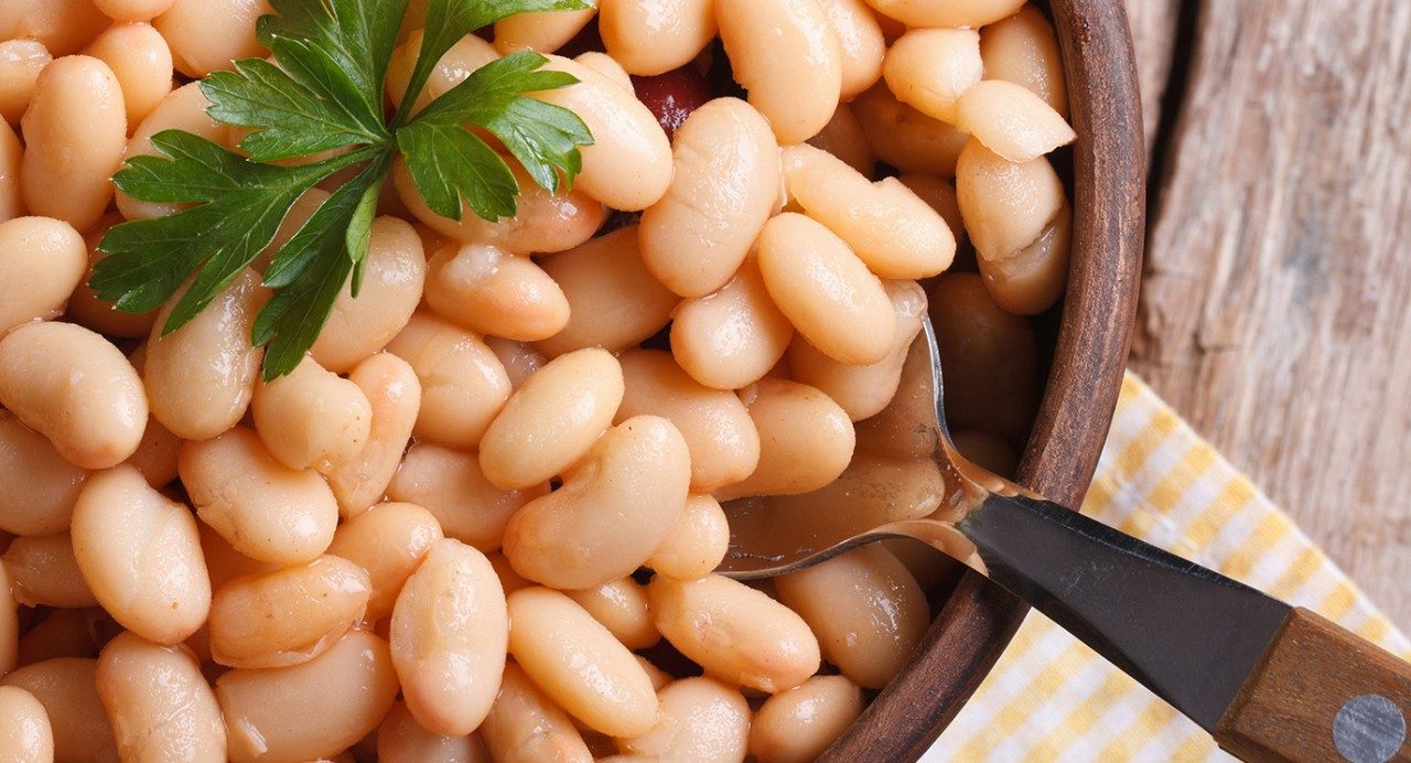 Close-up of appetizing bowl of cooked white beans