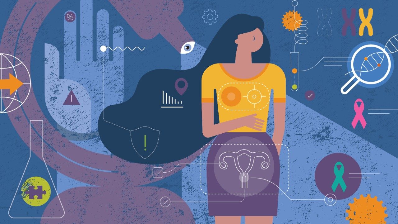 Conceptual drawing of woman with X-ray view of pelvic organs