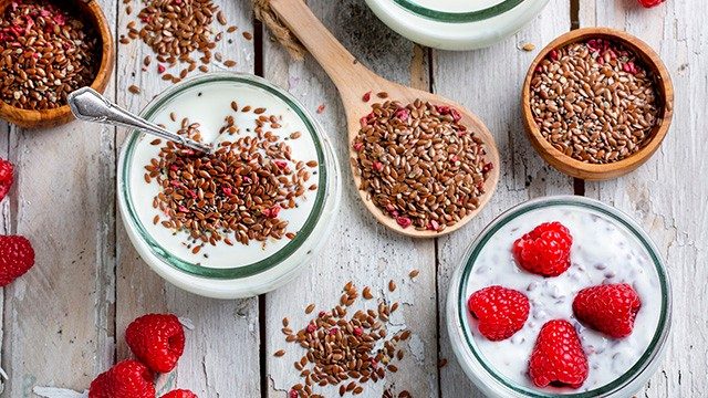 Mixture of chia seeds, raspberries and yoghurt, chia seeds benefits
