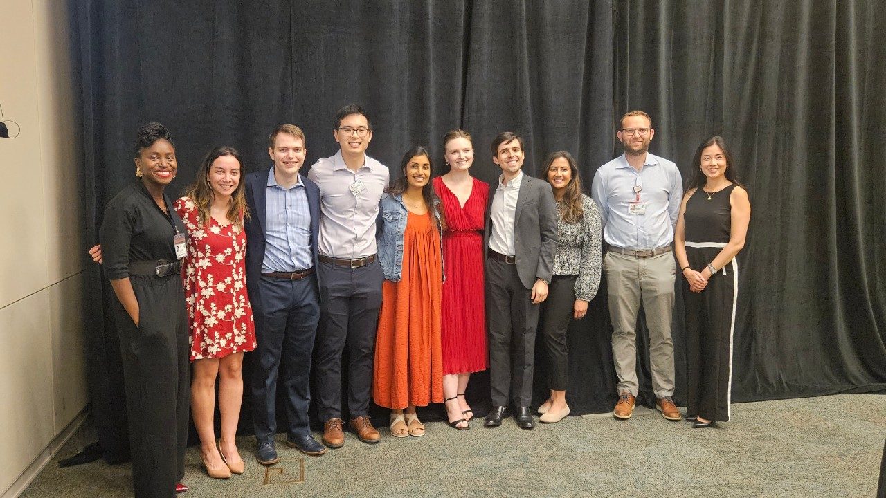 Group photo of residents at graduation dinner