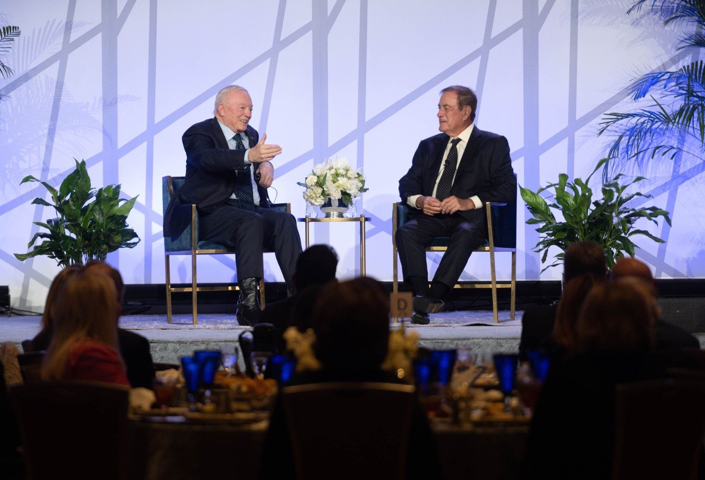 Jerry Jones and Al Michaels at the A Conversation With a Living Legend® luncheon in Dallas