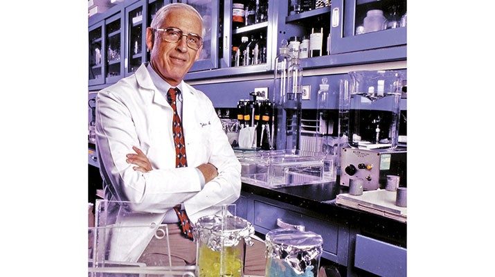John Mendelsohn, M.D., in his research laboratory