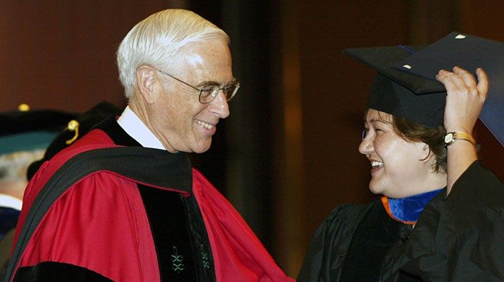 John Mendelsohn, M.D., awards degrees to students at The University of Texas Graduate School of Biomedical Sciences at Houston