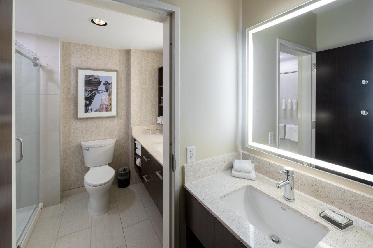 King Room with kitchenette bathroom and separate sink