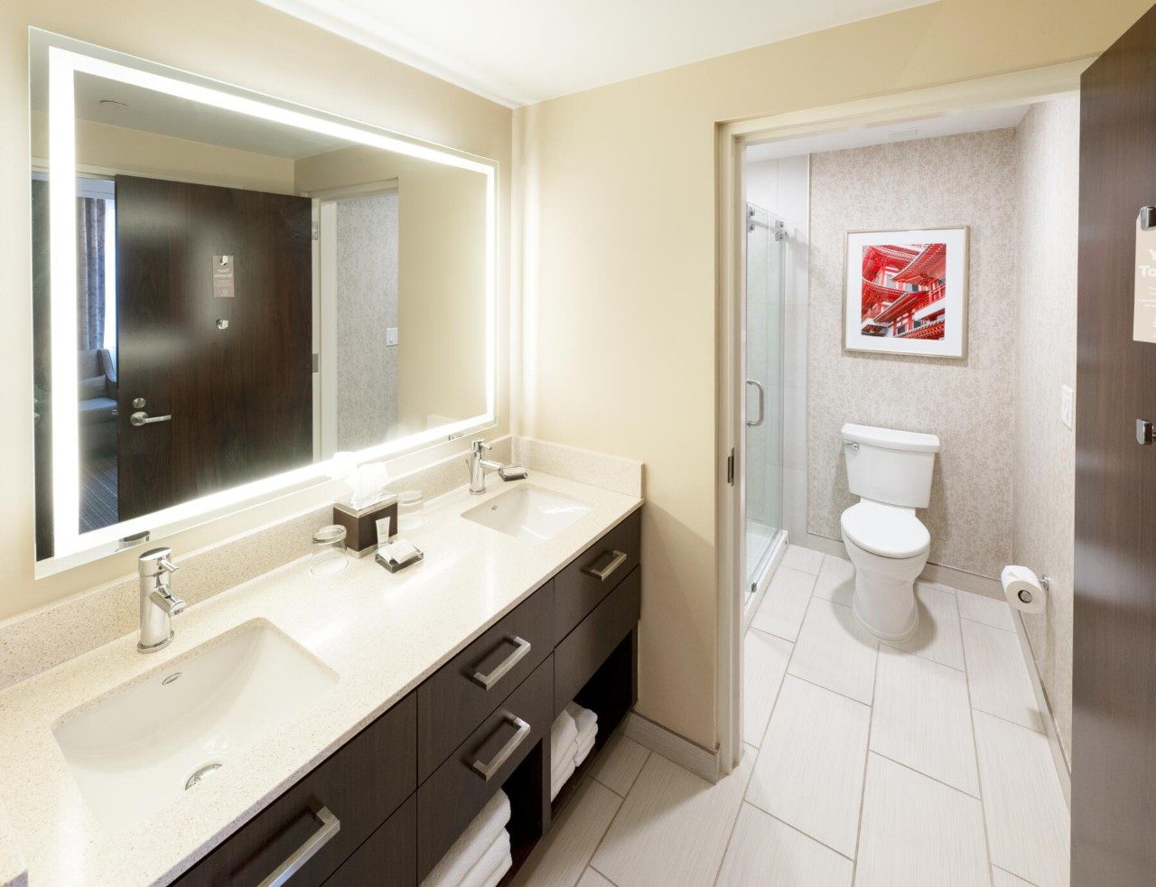 Bathroom in a suite with one queen bed and kitchenette
