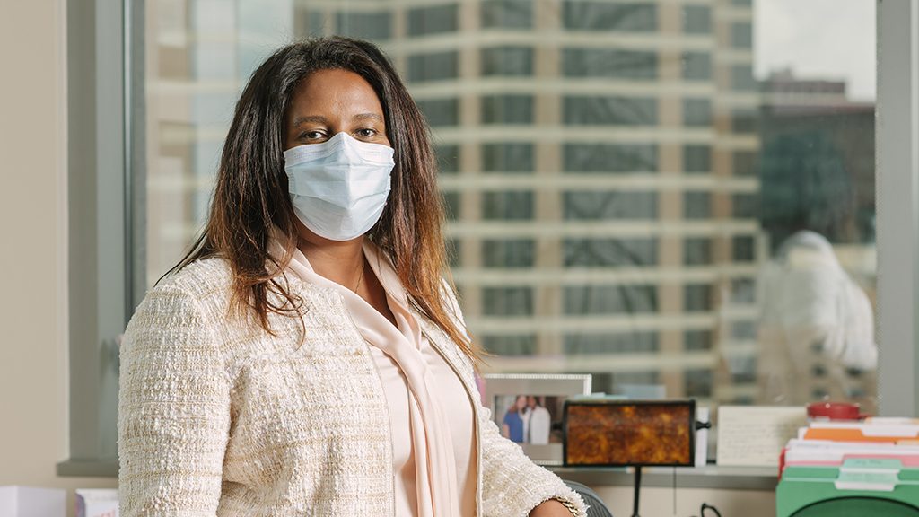 MD Anderson Chief Medical Officer Welela Tereffe, M.D., wears a mask
