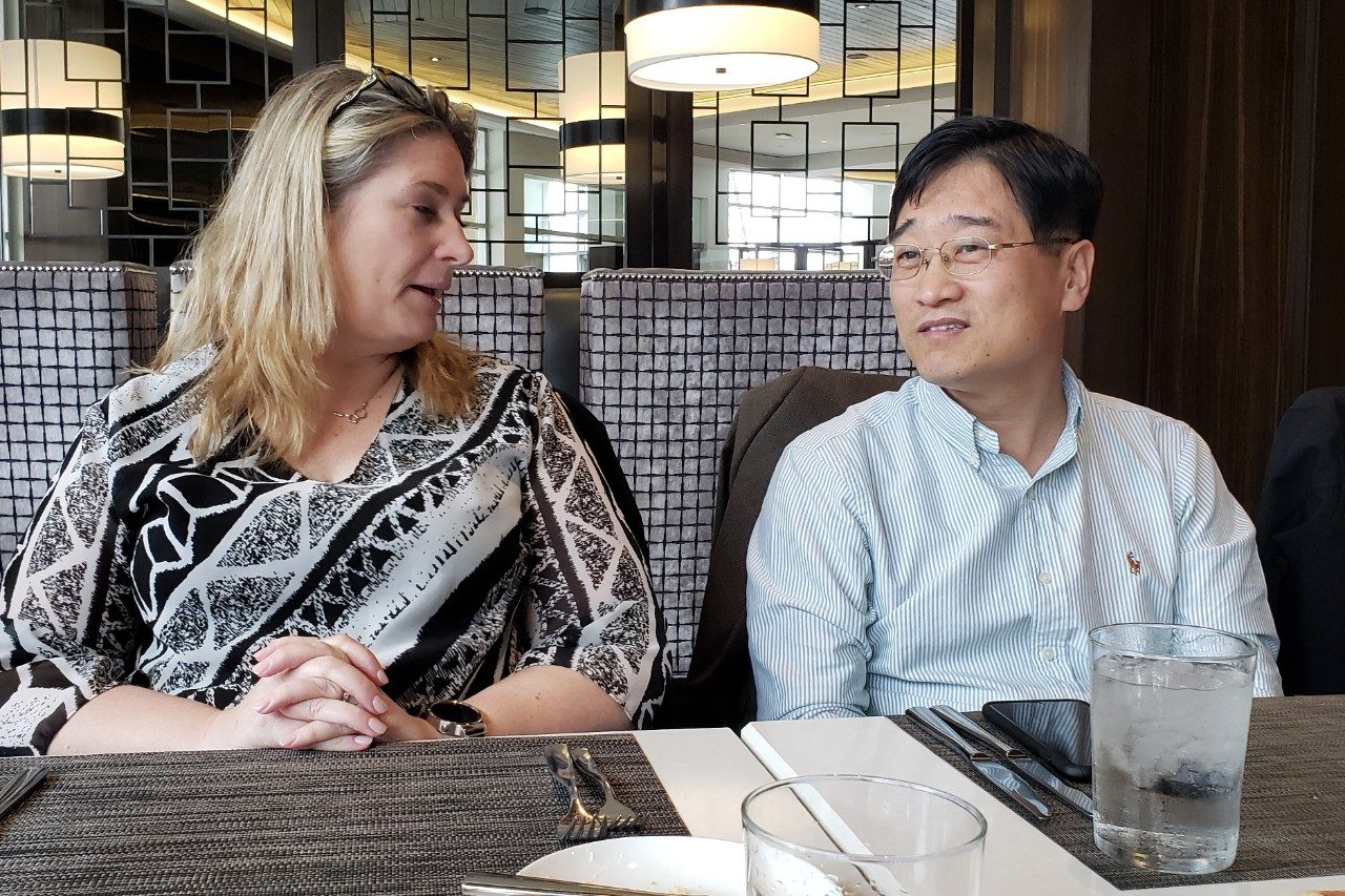 Two people at a table