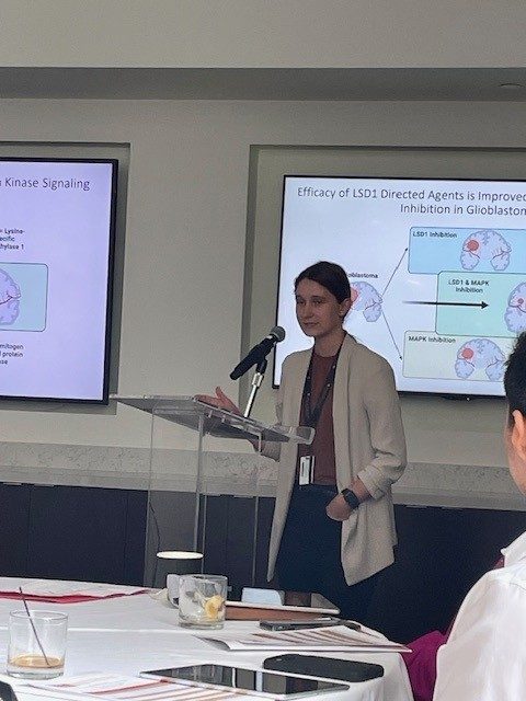 Student presenting thesis to audience