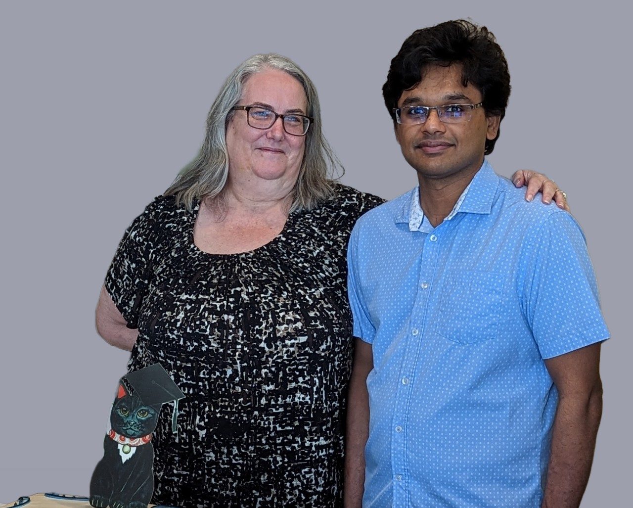 Tolka Premkumar and advisor Francesca Cole following Dr. Premkumar's successful thesis defense