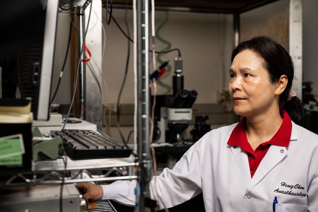 Hong Chen works in the lab