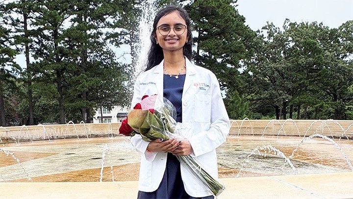 2025: Aishani Gargapati after her white coat ceremony at medical school. Congratulations, Aishani!
