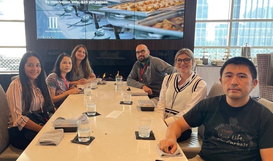 L to R: Amanda Hernandez, Hui Nie, Isabel Perez-Sandi, Alexandre Reuben, Emily Bontekoe and Peixin Jian