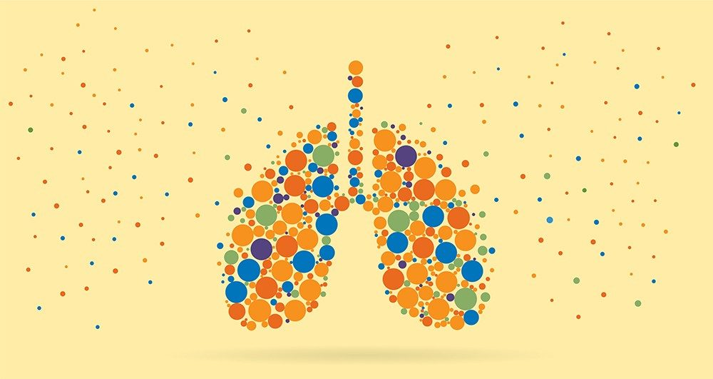 Stock photo of lungs created from colorful dots