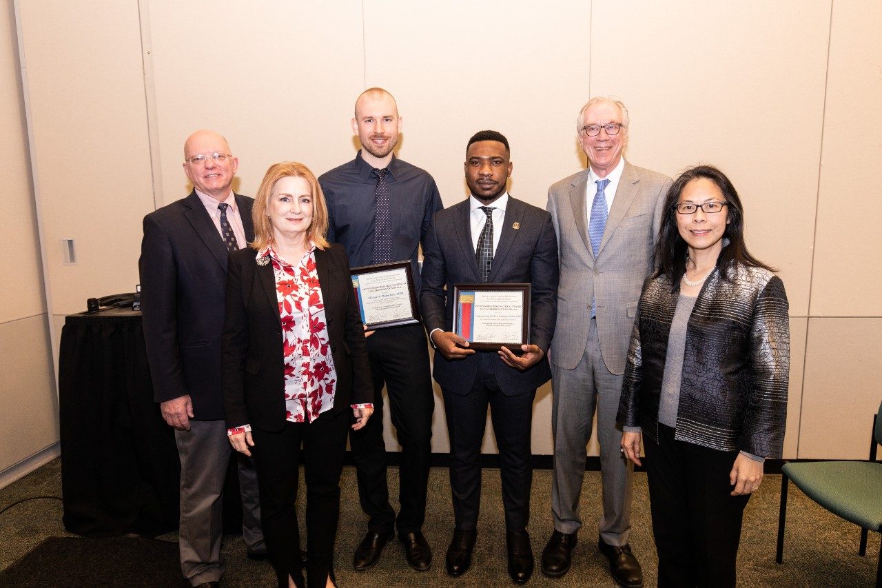Dr. Ernest Hawk, V.P. of Cancer Prevention, Former CPRTP Assoc. Director, Dr. Carrie Cameron; Research Trainee Awardee, Michael Robertson; Postdoctoral Awardee, Dr. Onyema Chido-Amajuoyi; Keynote Speaker: Dr. Thomas Cech; & CPRTP Director, Dr. Shine Chang