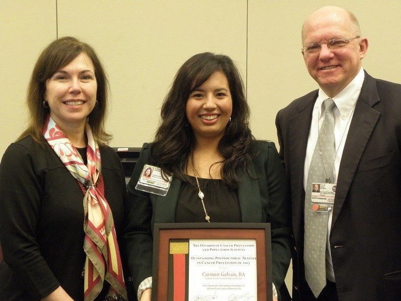 2014 OTLMA Predoctoral Awardee, Carmen Galvin (center) with Dr. Susan Peterson and Dr. Ernest Hawk