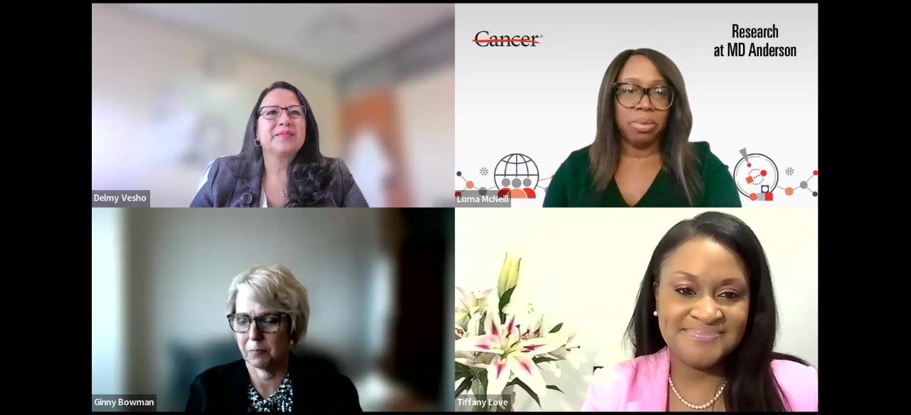 Four people on a Zoom call