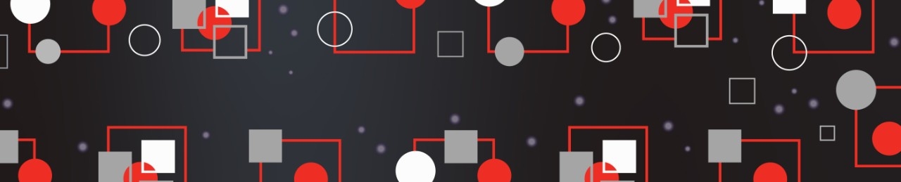 Graphic with circles and squares on black background