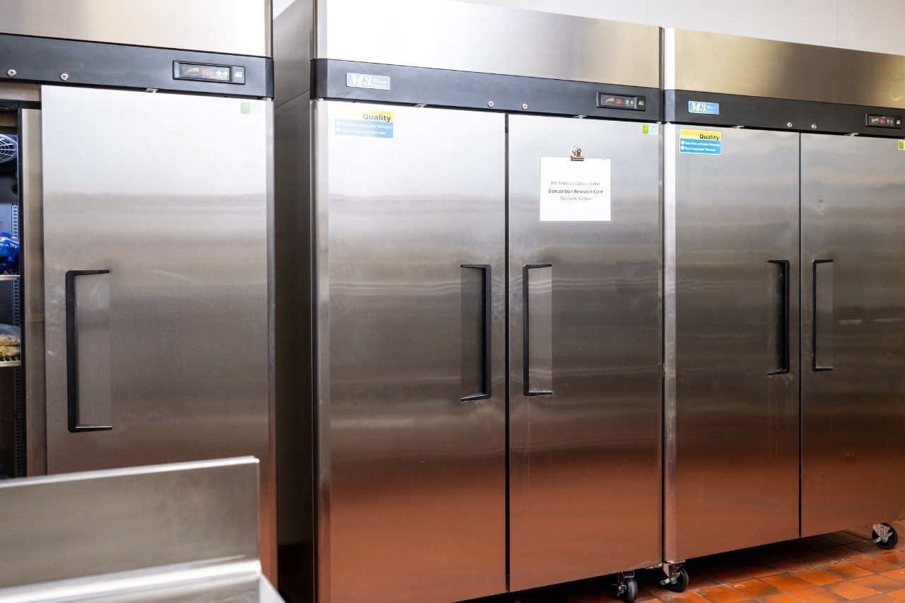 A line of refrigerators in the research kitchen 